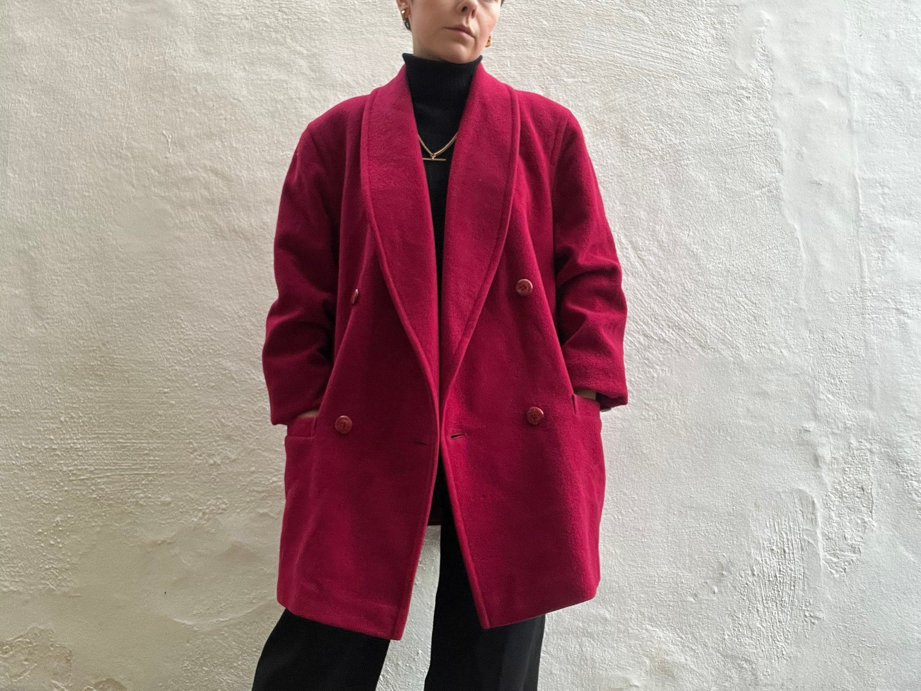 1980s wool coat M // Raspberry 100% wool blazer coat, cocoon car coat,  oversized jacket, by St Michael, size M L 14 16