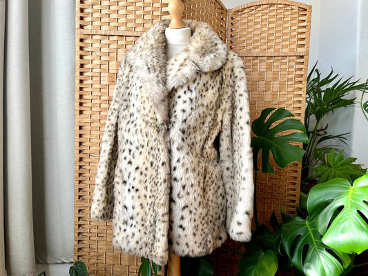 1960s leopard print faux fur swing coat M // original vintage classic! Tissavel imitation fur size M 12 14