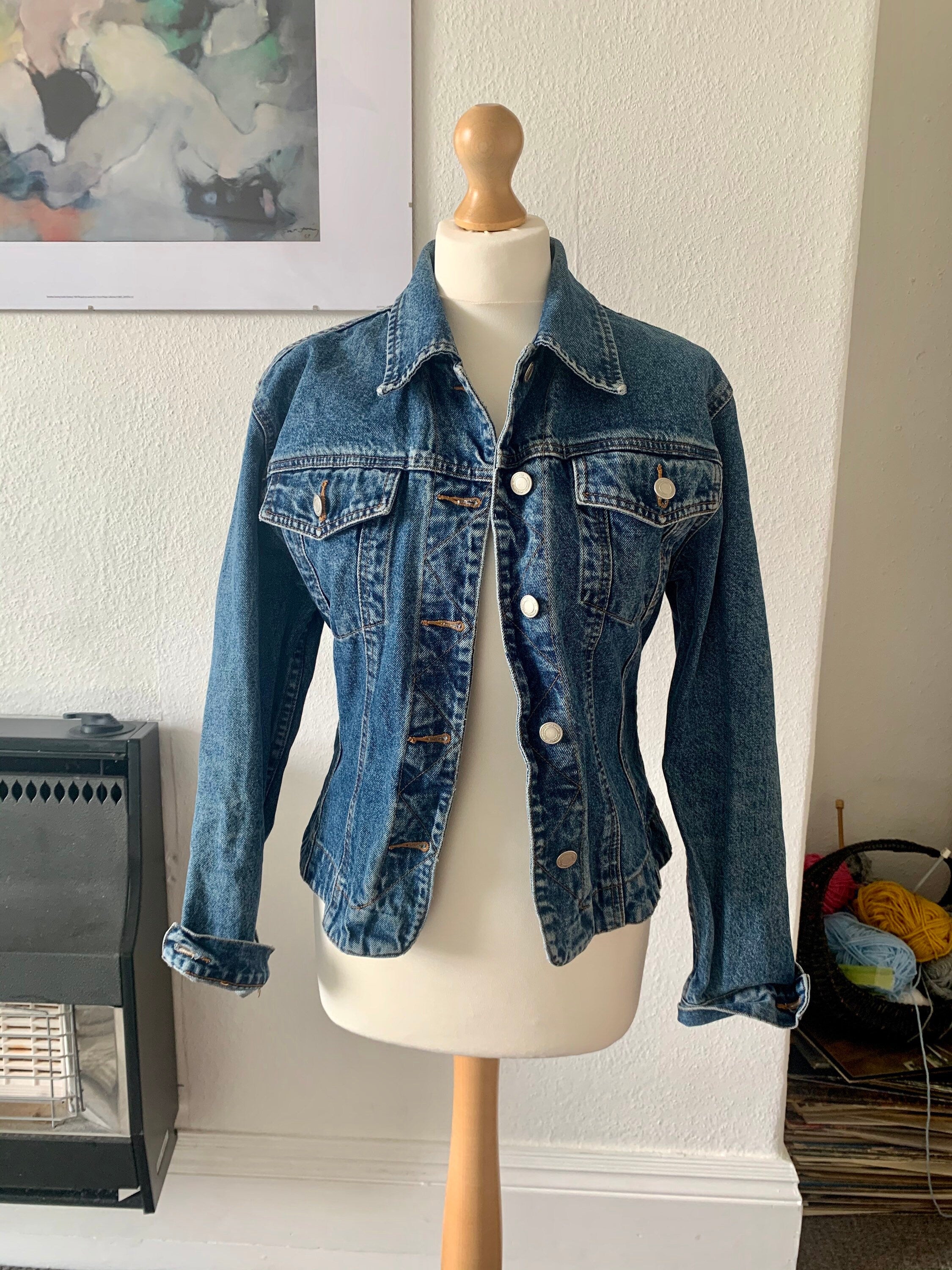 Fitted long 2024 denim jacket