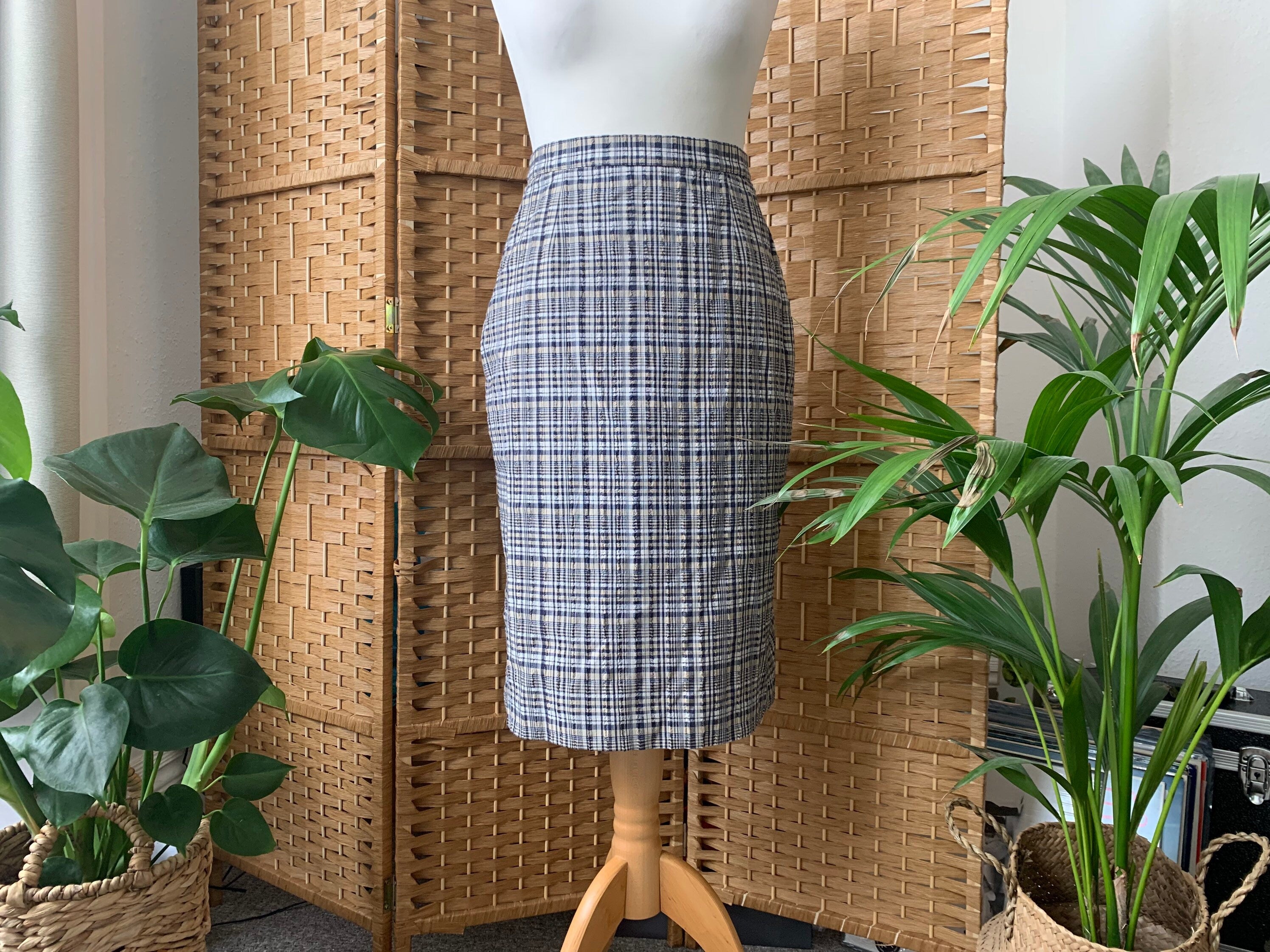 Plaid cotton pencil discount skirt