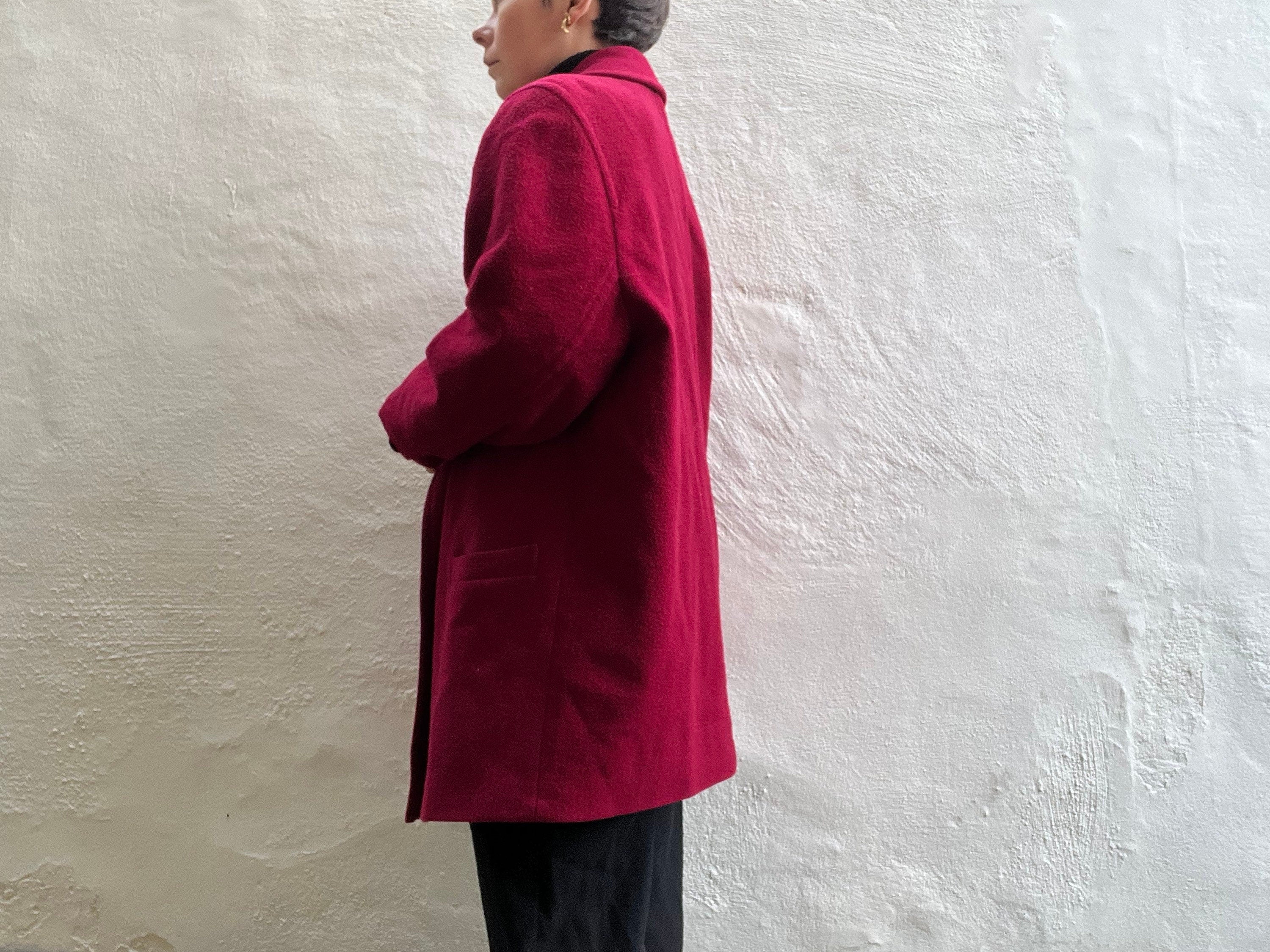 1980s wool coat M // Raspberry 100% wool blazer coat, cocoon car coat,  oversized jacket, by St Michael, size M L 14 16