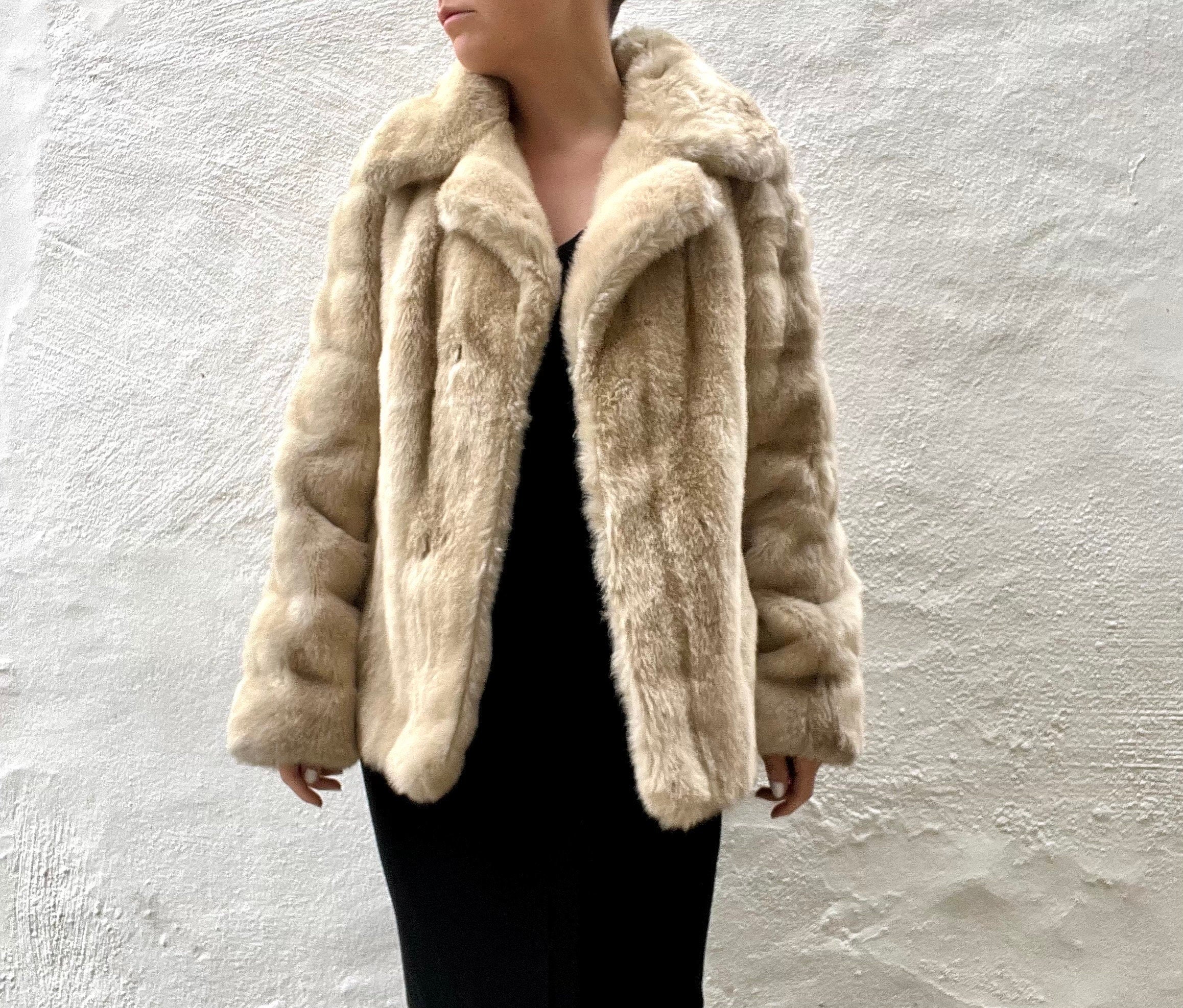 1950s 60s faux fur S // Vintage cropped faux fur blonde St Michael fur coat  warm fluffy jacket size XS S 8 10 12